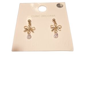 Forever 21 Gold Bow Earrings with Cubic Zirconia